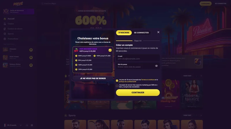 Inscription Prive casino